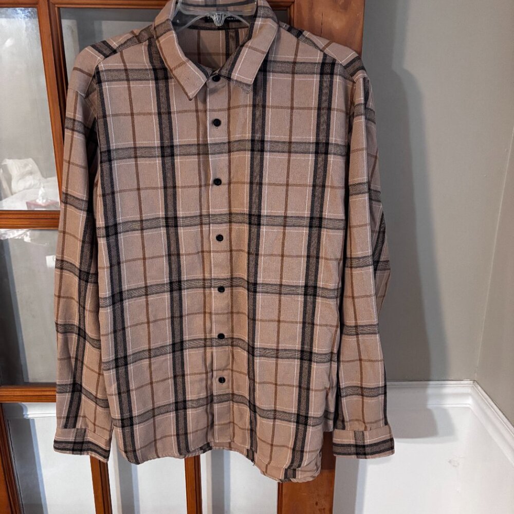 Shein Men's Long-Sleeve Cotton Blend Flannel Plaid Shirt SZ: L